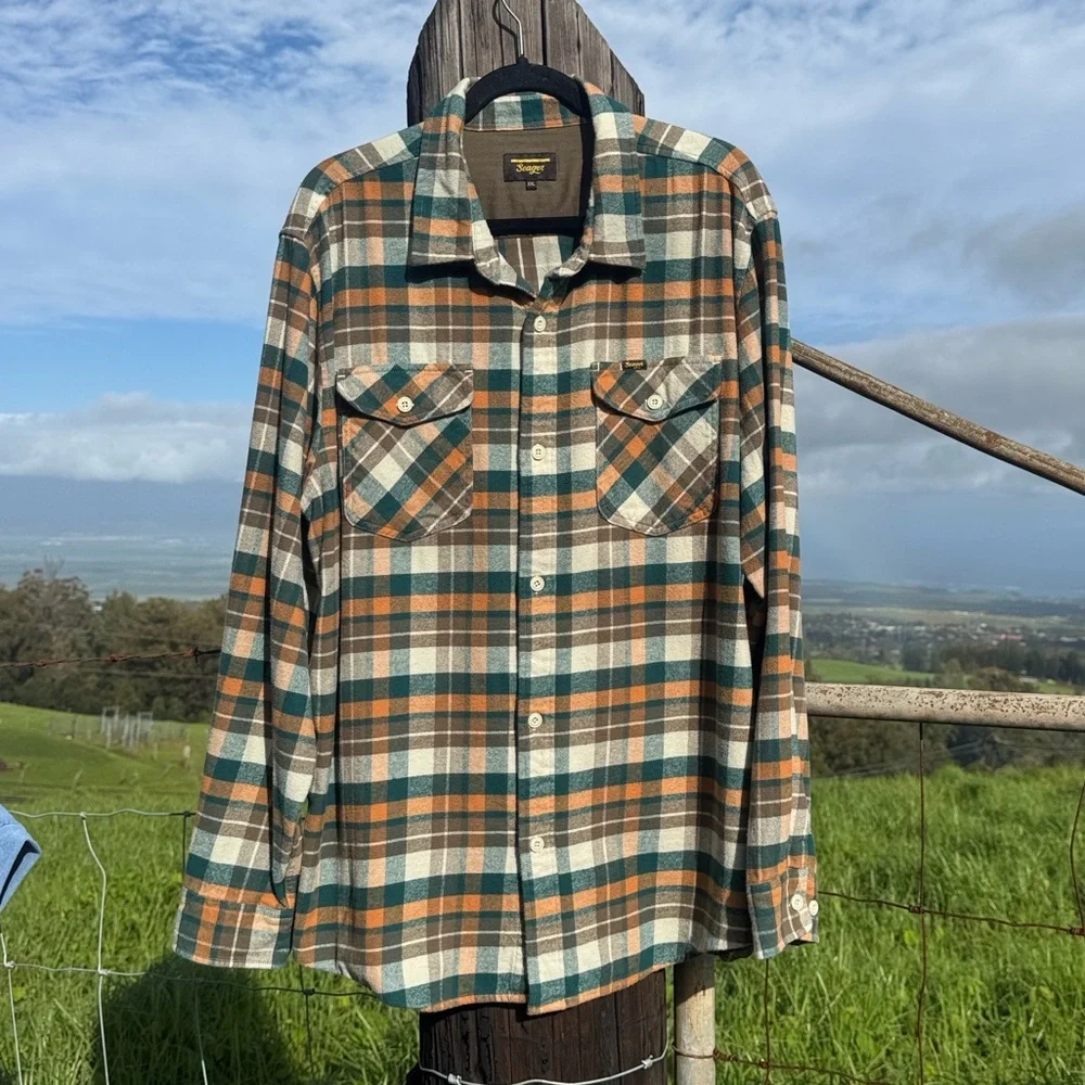 SEAGER CALICO FLANNEL Western Grunge Green PLAID outdoor XXL